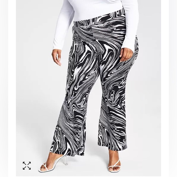 Bar III Pants - Bar III Plus Size Swirl-Print Flare-Leg Pants, Size 4X Black & White NWT
